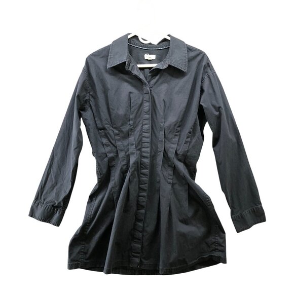 Anthropologie Pilcro Mini Shirt Dress Womens M Black Long Sleeve Pleated - Picture 1 of 10